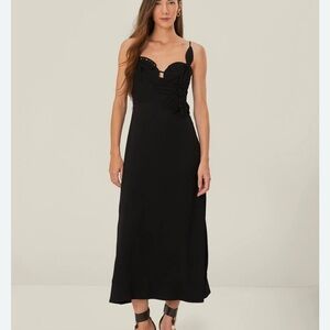 FARM Rio Black Midi Slip Dress Sweetheart Neckline
